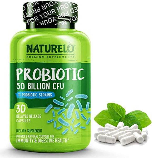 NATURELO Probiotic Supplement - 50 Billion CFU - 11 Strains - One Daily - Best for Digestive Health, Immune Support - Ultra Strength Probiotics - No Refrigeration Needed - 30 Vegan Capsules