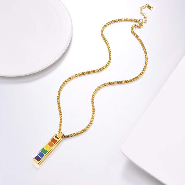 PROSTEEL Rectangular Rainbow LGBT Gay Pride Jewelry Necklace & Pendant Gift For Men/Women,Stainless Steel,22 Inches Chain
