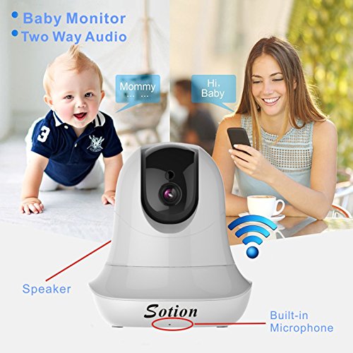 SOTION Full 1080P HD WiFi Indoor Home Internet Wireless Network IP Security Surveillance Video Camera System, Baby and Pet Monitor with Pan and Tilt, Two Way Audio & Night Vision White
