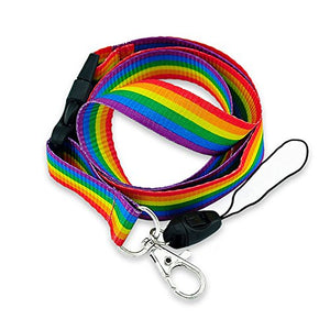 Rainbow Striped Fabric Lanyard with Quick Release and ID/Badge/Card Holder