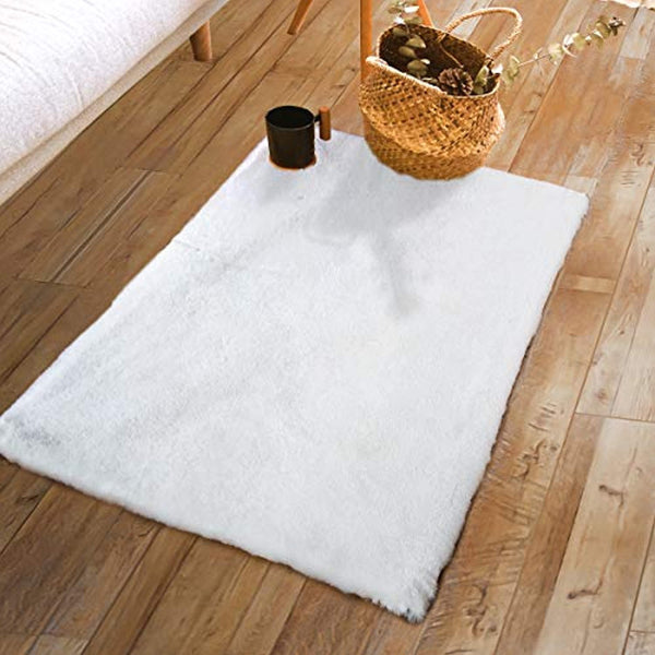 Softlife Shaggy Faux Rabbit Fur Rug 2' x 3' Rectangle White Soft Fluffy Floor Carpets for Bedroom Living Room Sofa Chair Home Decor Area Rugs