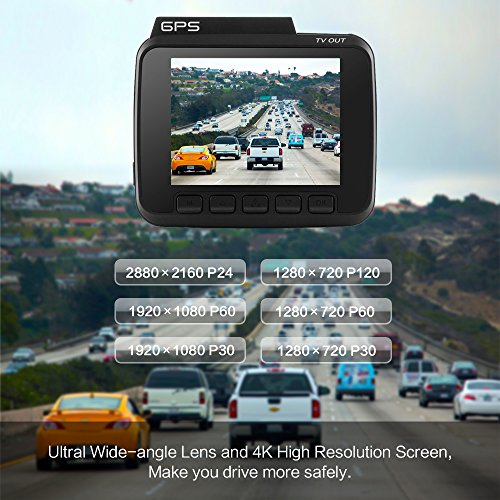 COOFO Car Dash Cam,4K FHD Night Vision Car DVR Dashboard Camera Recorder , Built-In WiFi & GPS,APP Support, G-Sensor, 2.4" LCD, WDR Function, 150 Degree Wide-Angle Lens, Loop Recording