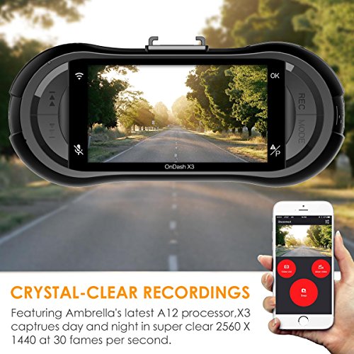 Vantrue X3 WiFi Dash Cam, Super HD 2.5K Dashboard Camera 1440P Car Camera Audio Recorder with Amba A12 Chip, Super HDR Night Vision, Parking Mode, Motion Detection, 170°Wide Angle, Loop Recording