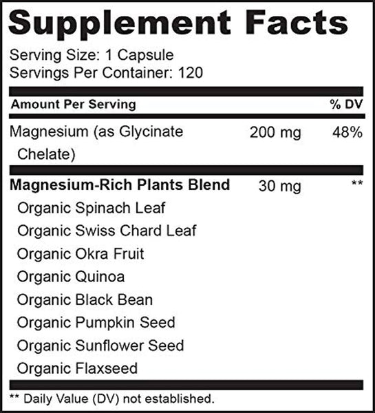 NATURELO Magnesium Glycinate Supplement - 200 mg Natural Glycinate Chelate with Organic Vegetables - Best for Sleep, Calm, Anxiety, Muscle Cramp & Stress Relief – Gluten Free, Non GMO - 120 Capsules