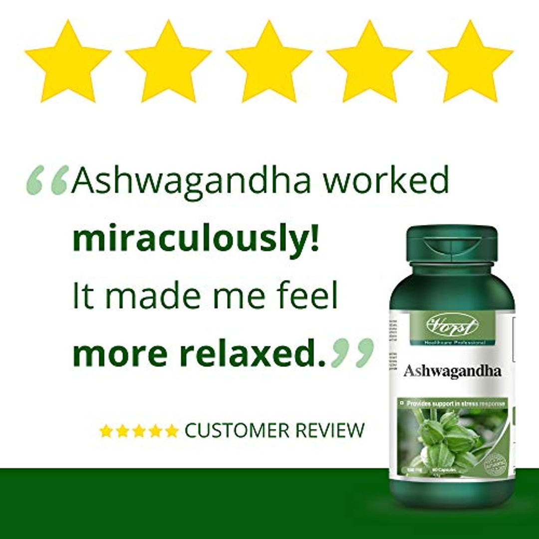 Vorst Ashwagandha 1000mg Per Serving 60 Capsules Anti Stress Anxiety Relief Adrenal Fatigue Lack of Energy Difficulty Concentrating Social Anxiety Ayurvedic Withania Somnifera Root Powder Supplement Non-GMO