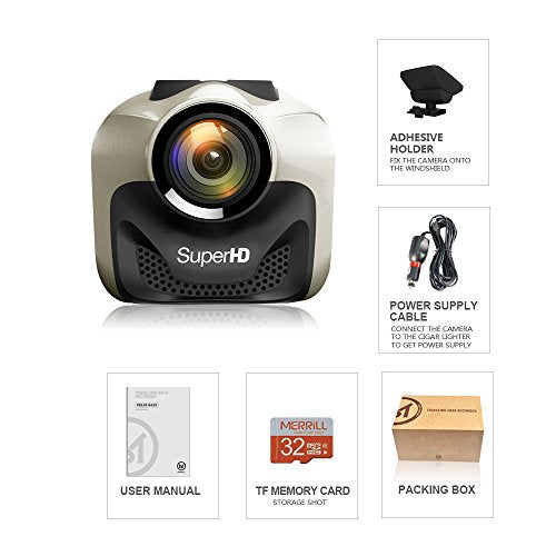 MERRILL Dash Cam Mini 1080P 170 Wide Angle with G-sensor, Motion Detection, Parking Monitor, 32G SD Card