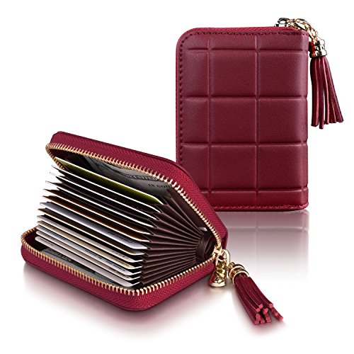 Women's RFID Blocking 15 Slots Card Holder Leather Zipper Accordion Wallet Leather Credit Card Holder for Women