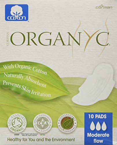 ORGANYC Hypoallergenic 100% Organic Cotton Pads Day Wings, 10-count Boxes (Pack of 2)