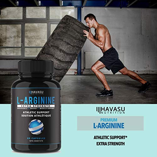 Havasu Nutrition L-Arginine Capsules 598 mg Extra Strength - Athletic Support & Nitric Oxide Boost for Muscle Growth; 60 Capsules