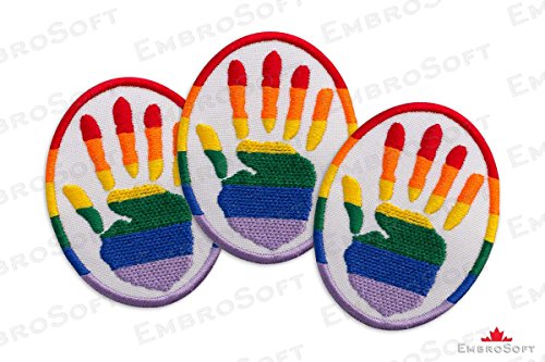 LGBT (lesbian, gay, bisexual and transgender) Pride Rainbow Oval with Hand Embroidered Patch Iron On (2.3" x 3")