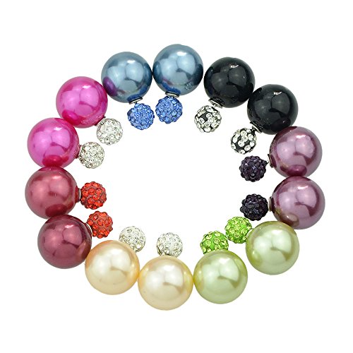 Feelontop Fashion Candy Color Imitation Pearl Rhinestone Double Balls Stud Earrings with Jewelry Pouch