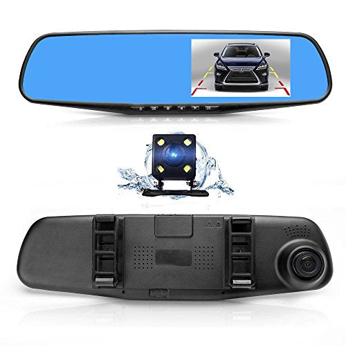 Dual Lens Car Camera, Oxygentle Rear View Reverse Mirror Backup Camera, 1080P Full HD Dash Cam Car Recorder DVR with 4.3 Inch Screen, 120 Degree Wide Angle Lens with G-Senor