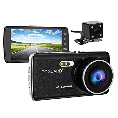 TOGUARD Dash Cam Front and Rear Dual Camera for Cars,4.0'' IPS Screen,HD 1080P Car Dash Camera, Rearview Backup Camera,130 Degree Wide Angle, WDR, Loop Recording, G-sensor, Parking monitor