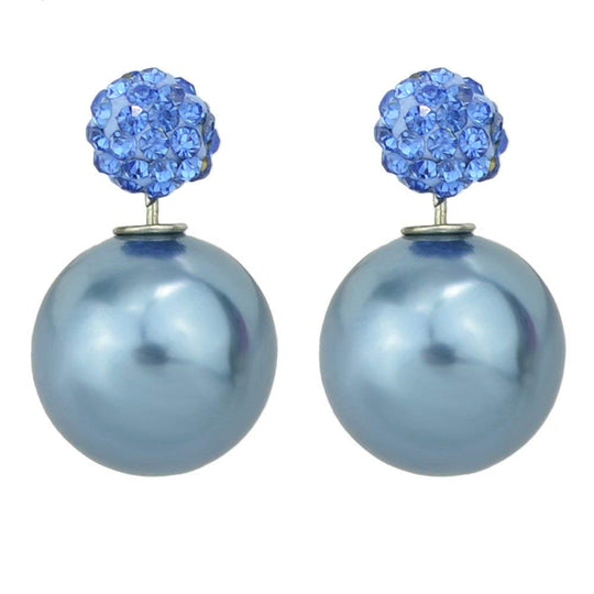 Feelontop Fashion Candy Color Imitation Pearl Rhinestone Double Balls Stud Earrings with Jewelry Pouch