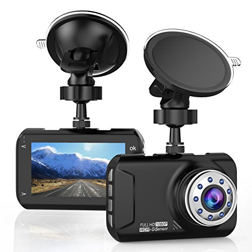 T-mars 3" LCD Dash Cam, Full HD 1080P, 160 Wide Angle Car Dashboard Camera, Vehicle Videos Recorder with Night Vision, G-Sensor, WDR, Loop Recording