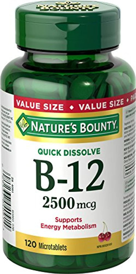 Nature's Bounty Vitamin B12 Supplement, Supports Energy Metabolism, 2500mcg, 120 Microtablets