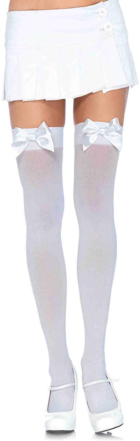 Leg Avenue Women's Opaque Thigh-High Stockings with Satin Bows