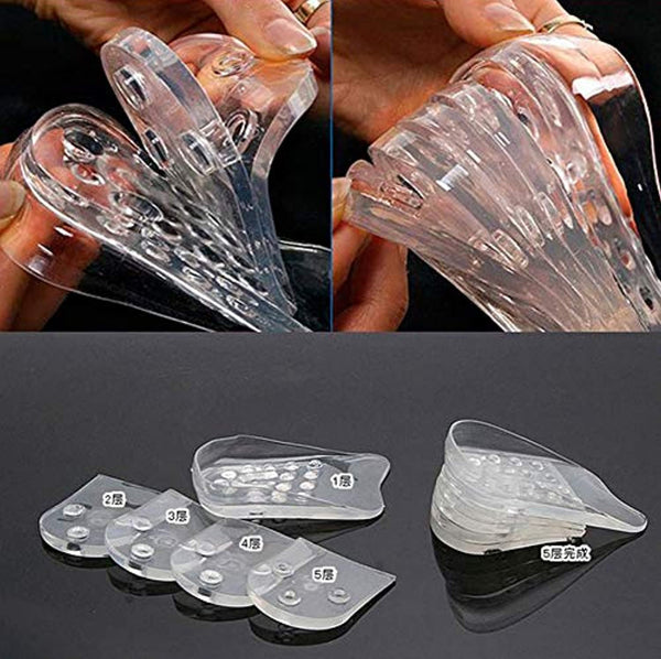 1Pair Transparent Soft Silicone Unisex Heightening Heel Pads Insoles Five-Layer Adjustable Detachable Height Increase Pads Shoe Heel Cup Cushions Taller Lifts Elevators for Raise Height