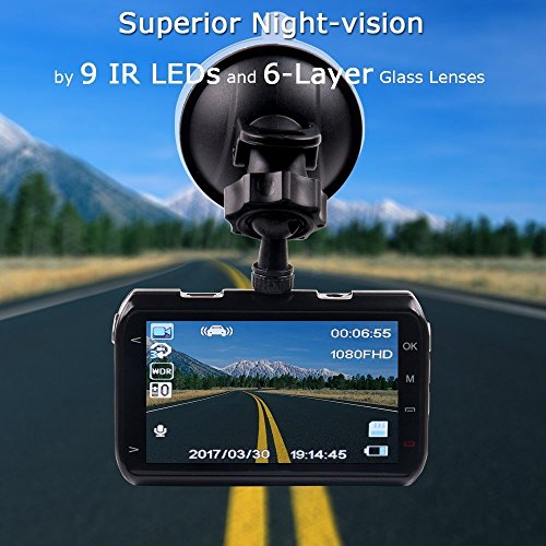 T-mars 3" LCD Dash Cam, Full HD 1080P, 160 Wide Angle Car Dashboard Camera, Vehicle Videos Recorder with Night Vision, G-Sensor, WDR, Loop Recording