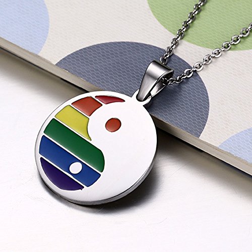 LF Stainless Steel Gay Pride Necklace Yin Yang Bagua Wedding Engagement Anniversary Gay Lesbian LGBT Rainbow Pride Pendant Necklaces with Gay Pride Flag Gift