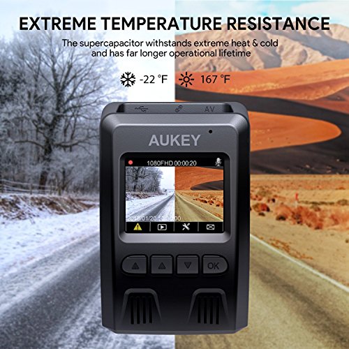 AUKEY 1080p Dash Cam with 6-Lane 170° Wide-Angle Lens, Dashboard Camera Recorder with G-Sensor, WDR, Loop Recording and Night Vision