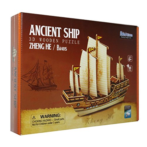 Lychee® Wooden Ancient Ship 3D PUZZLE, Wooden DIY Model Set Handcraft Birthday Christmas Gift for Kids (Zheng he)