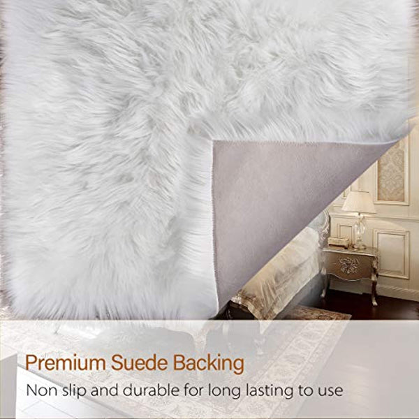 LOCHAS Stylish Ultra Soft Silky Fluffy Shag Faux Sheepskin Area Rug,Rugs for Living Room Bedroom Nursery Floor,2ft x 3ft,White