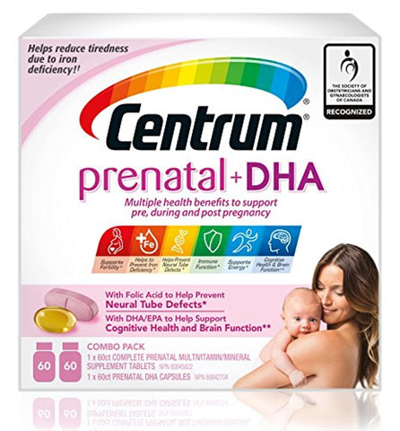 Centrum Prenatal (60 Ct Tablets, 60 Ct Softgels) Complete Multivitamin / DHA Softgel, & Folic Acid
