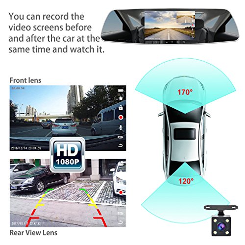 Accfly 5 Inch Touch Screen Mirror Dash Cam,Dual Dash Camera With Backup Camera Dashboard Camera Video Recorder with G-Sensor, Night Vision, Reversing Camera, Parking Monitor