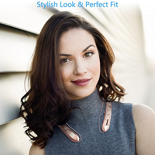 Bluetooth Headphones Bluenin Wireless Headphones Neckband Retractable Earbuds Noise Cancelling Stereo Headset Sport Sweatproof Earphones with Mic for iPhone Andriod Cell Phone Tablets TV (Rose Gold)