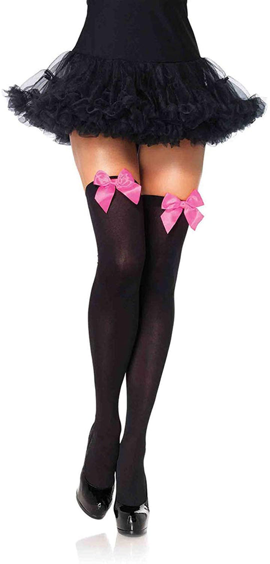 Leg Avenue Women's Opaque Thigh-High Stockings with Satin Bows