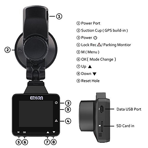 EBORN 170 Degree Car Dash Cam with GPS ,Mini 2 inch Vehicle Dashboard Camera Recorder DVR ,1296P 1080P Super HD,Night Vision,ADAS,Parking Monitor ,WDR