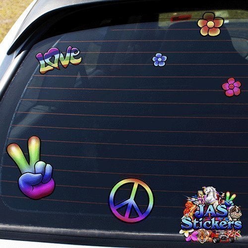 PEACE Hippy Rainbow Large FLOWER Love Pack Decal Car Stickers for Laptop Motorbikes Caravan - ST00007_LGE - JAS Stickers