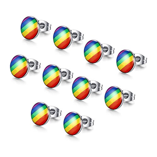 MG Gay Pride Jewelry Stainless Steel Rainbow Striped Round Dot Stud Earrings for Men Women,Gay and Lesbian LGBT Pride Earrings