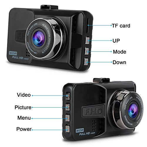 ULU 1080P Dash Cam Front + VGA Rear 290° Super Wide Angle Car DVR Dashboard Camera Recorder with 32G Card , 3 Inch Screen, G-Sensor, WDR, Loop Recording, Motion Detection,Car Black Box