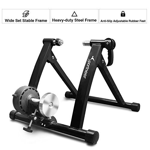 Sportneer Bike Trainer Steel Bicycle Indoor Exercise Trainer Stand Converter with Noise Reduction Wheel, Black