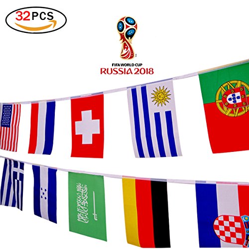 2018 2018 Russia Soccer Match 32 Teams String Flag 32 Ft/7.9x11 in/20x28 cm Decoration for Sports Club, Bar, Grand Opening String Pennants