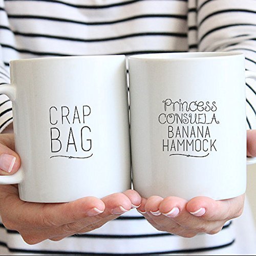 Funny Couples Mugs - Dishwasher Safe - Crap Bag Mug - Couples Coffee Mugs - Princess Consuela Mug - His and Her Mug Set - Engagement Mug Set - Couple Mug - Cofffee Mug