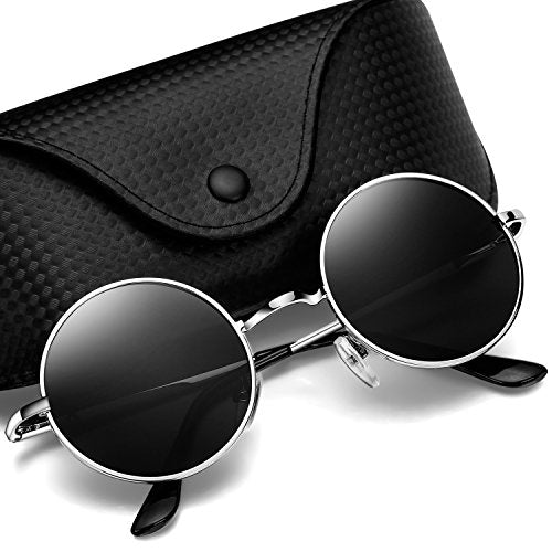 Argus Le Lennon Retro Round Sunglasses, Vintage Polarized Hipple Glasses with Plain Lens