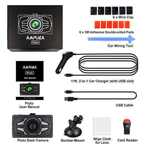 Ampulla Pluto dash cam 2K Full HD 1296P 2560x1080 170° Wide Angle 3" with HDR, Parking Mode, Super Night Vision, Motion Detection, G-Sensor, Loop Recording, HDR
