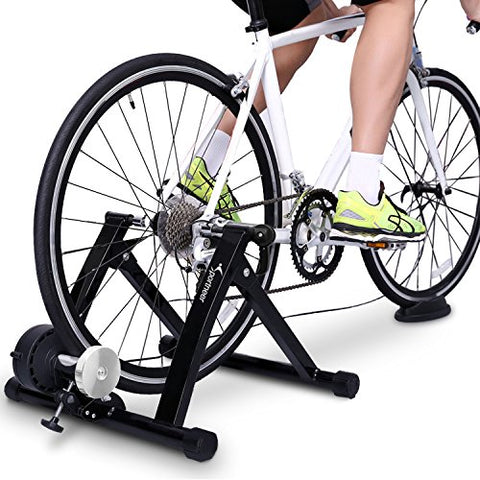 Sportneer Bike Trainer Steel Bicycle Indoor Exercise Trainer Stand Converter with Noise Reduction Wheel, Black