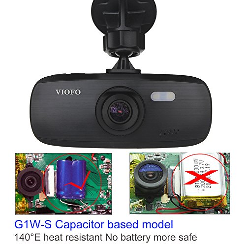 Blueskysea VIOFO G1W-S HD 1080P Super Capacitor Novatek96650 Sony IMX323 Car Dash Cam Camera DVR 2.7 Inch LCD Screen 145 Degree Wide Angle G-Sensor (G1W-S w/ GPS)