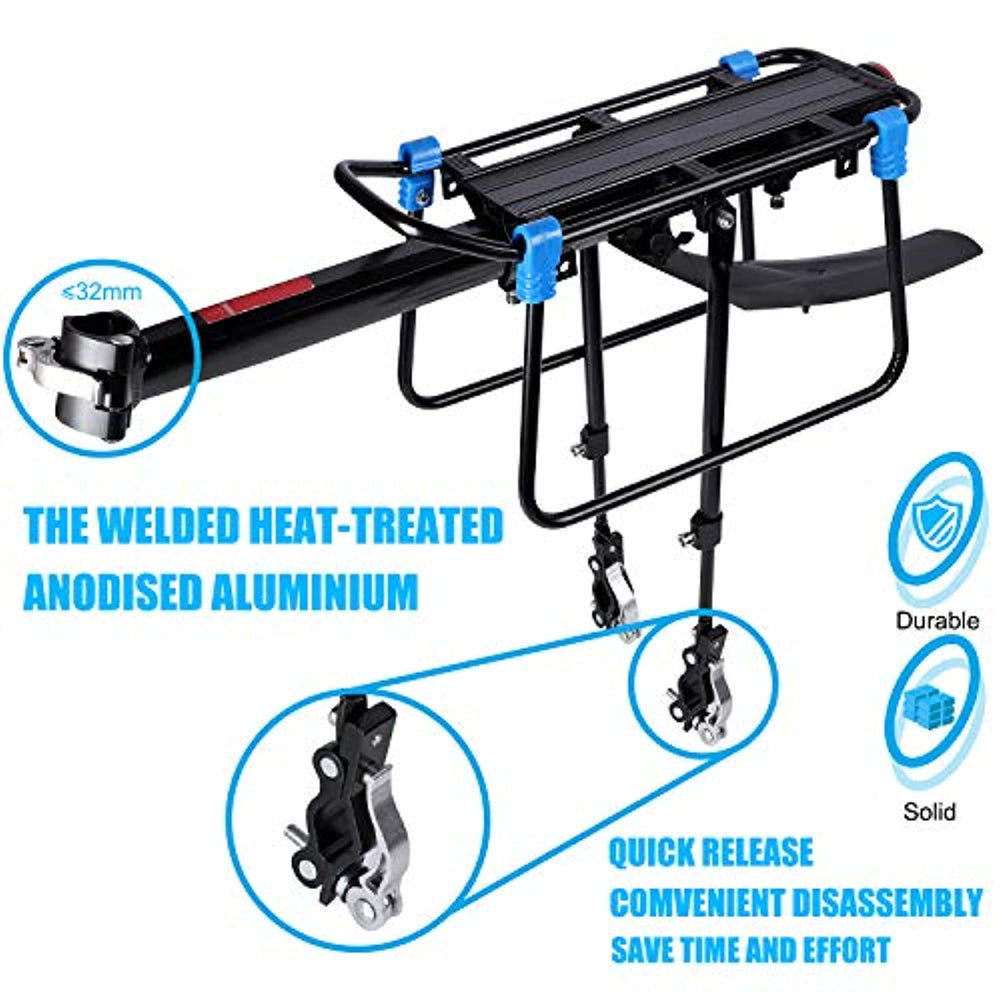 Bicycle Rear Bike Rack with Fender, Quick Release Bicycle Luggage Cargo Rack Adjustable Cycling Pannier Rack Load 110 LB