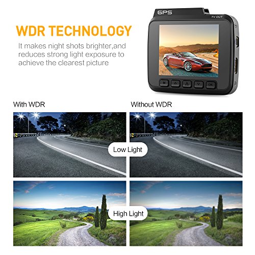 COOFO Car Dash Cam,4K FHD Night Vision Car DVR Dashboard Camera Recorder , Built-In WiFi & GPS,APP Support, G-Sensor, 2.4" LCD, WDR Function, 150 Degree Wide-Angle Lens, Loop Recording