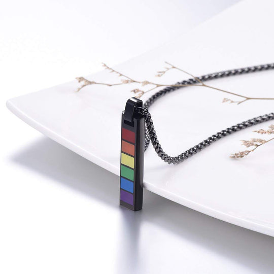 LGBT Pride Pendant Mens Bar Necklaces Rainbow Gay Pride Women Lesbian Jewelry 316L Stainless Steel Gay Pride 18k Gold/Black Gun Plated Gift PSP2529