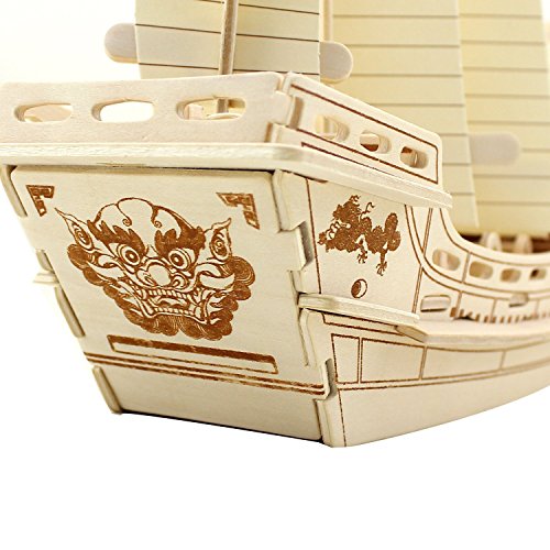 Lychee® Wooden Ancient Ship 3D PUZZLE, Wooden DIY Model Set Handcraft Birthday Christmas Gift for Kids (Zheng he)