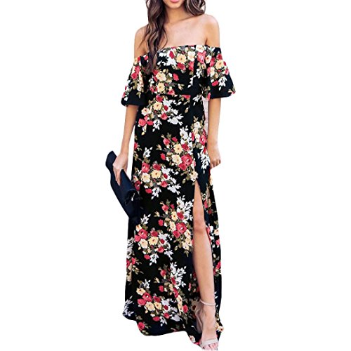 Best Seller-Womens Maxi Long Dress Off Shoulder Flower Print Short Sleeve Casual Fashion Sexy Dress