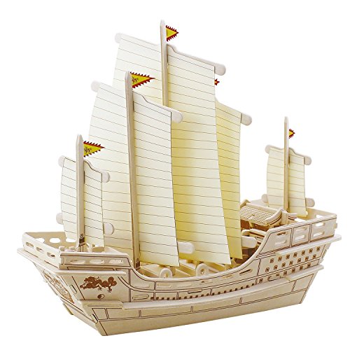 Lychee® Wooden Ancient Ship 3D PUZZLE, Wooden DIY Model Set Handcraft Birthday Christmas Gift for Kids (Zheng he)
