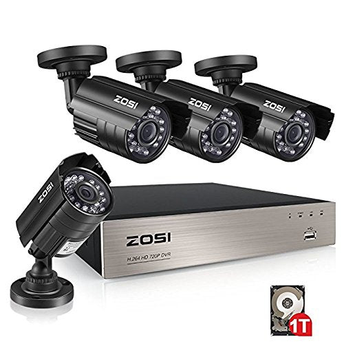 ZOSI 8-Channel 720P HD Video Security System DVR 4 Indoor/Outdoor 1280TVL Surveillance Security CCTV Camera System (Full 720P, HDMI Output, Weatherproof)
