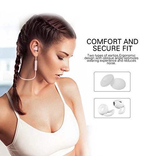 Bluetooth Headphones, Langsdom Sport Stereo Wireless Earphone Hands Free Noise Cancelling Bluetooth Earbud with Microphone Volume Control for Gym, Running, Jogging, Workout (Rose Gold,L5)